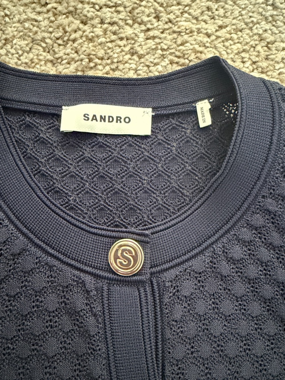 NWT SANDRO Knit Cardigan Navy Sweater - Picture 4 of 8